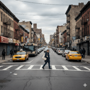 pedestrian crossing the street before an accident in the Bronx, NY