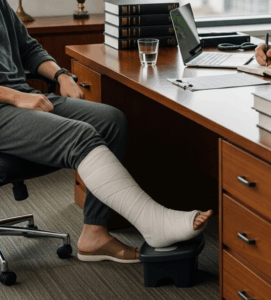 Injured victim sitting in personal injury law office in Bronx, NY